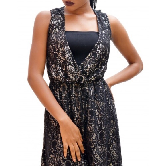 NY Collection Dresses & Skirts - NY Collection Black & Silver Lace Dress Medium